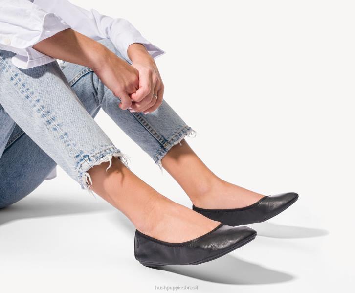couro preto ousado balé casto plano 2 mulheres Hush Puppies balé plano ZZ6R73 - Image 3