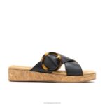 couro preto ousado sandália com fivela June mulheres Hush Puppies sandália ZZ6R1