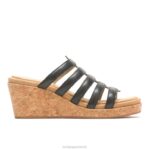couro preto ousado sandália salgueiro mulheres Hush Puppies salto ZZ6R11