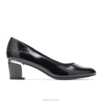 patente de escotilha cruzada preta/calcanhar prateado reitora mulheres Hush Puppies estilo suave ZZ6R214