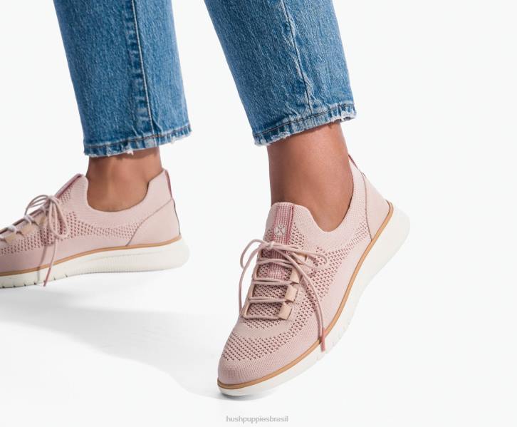 rosa empoeirado sapatilha com cadarço em tricô avançado mulheres Hush Puppies tênis ZZ6R109 - Image 8