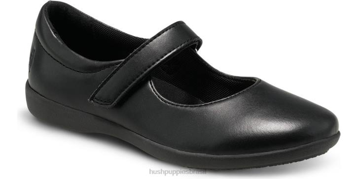 couro preto lexi mary jane do garoto grande garota Hush Puppies sapato ZZ6R370