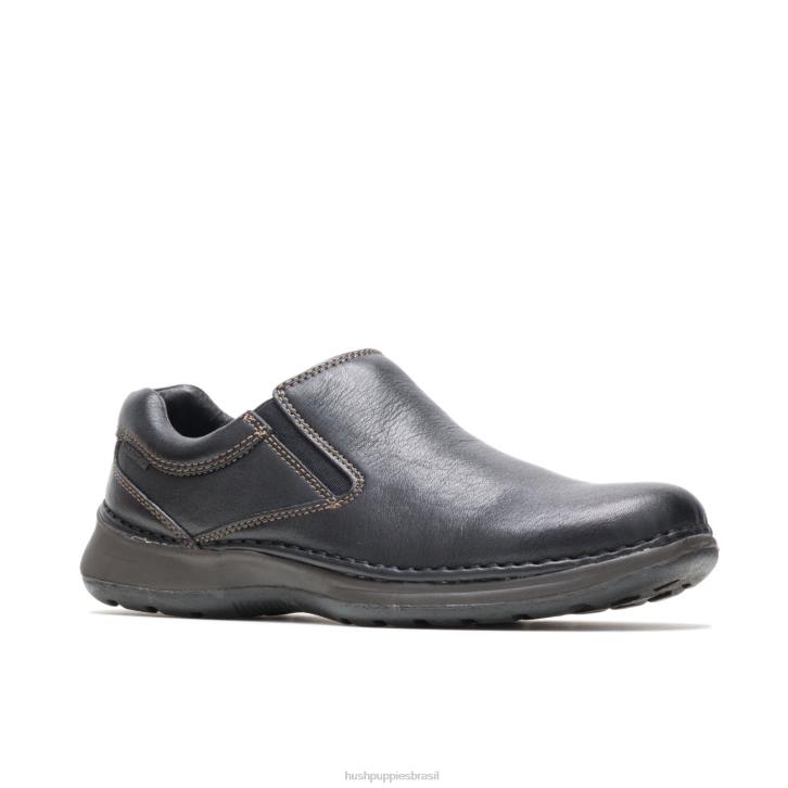 couro preto lunar ii homens Hush Puppies mocassim ZZ6R348