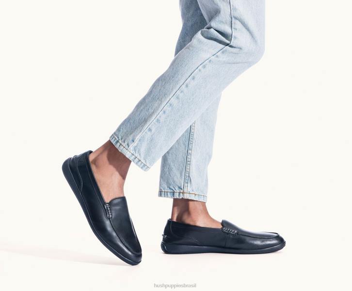 couro preto mocassim finley homens Hush Puppies mocassim ZZ6R315
