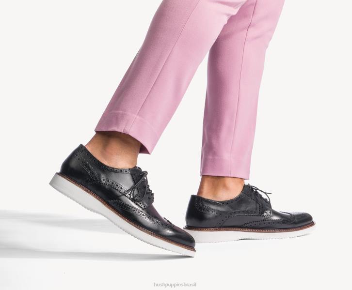 couro preto ousado everett ponta de asa oxford homens Hush Puppies Oxford ZZ6R286