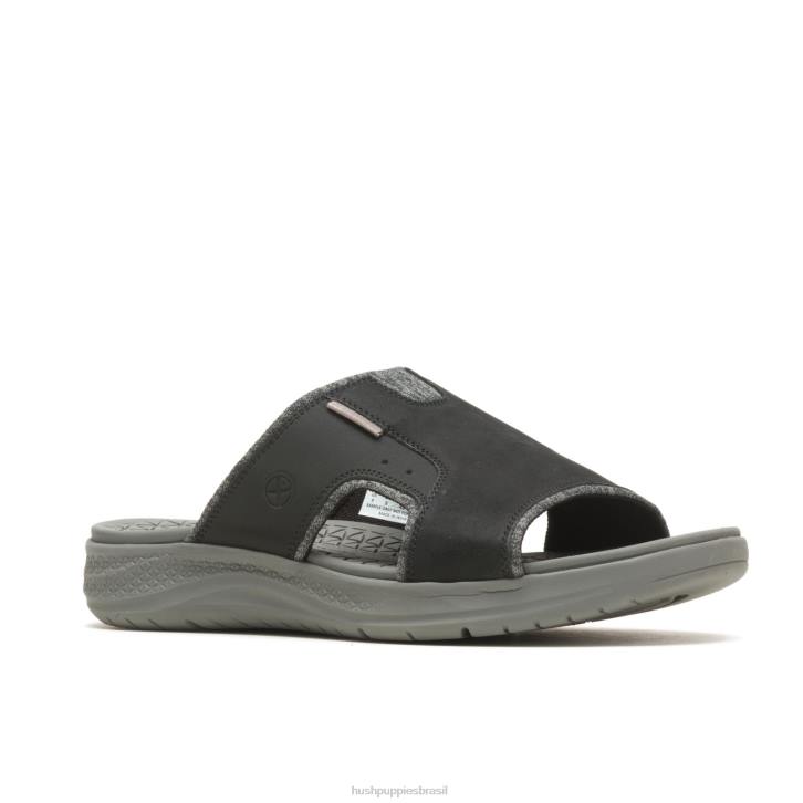 couro preto ousado ativar sandália deslizante homens Hush Puppies sandália ZZ6R319