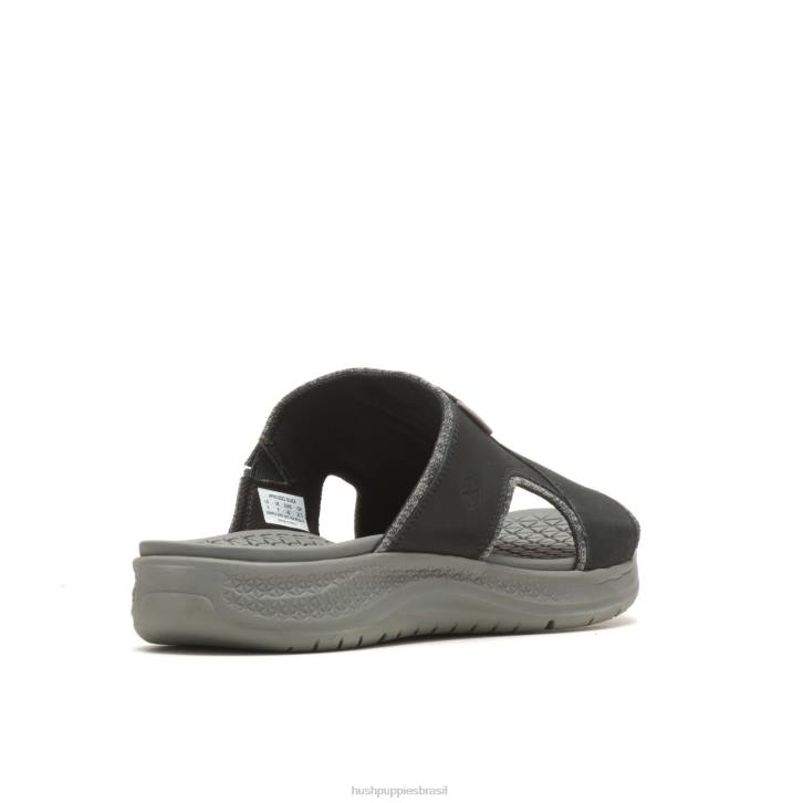 couro preto ousado ativar sandália deslizante homens Hush Puppies sandália ZZ6R319