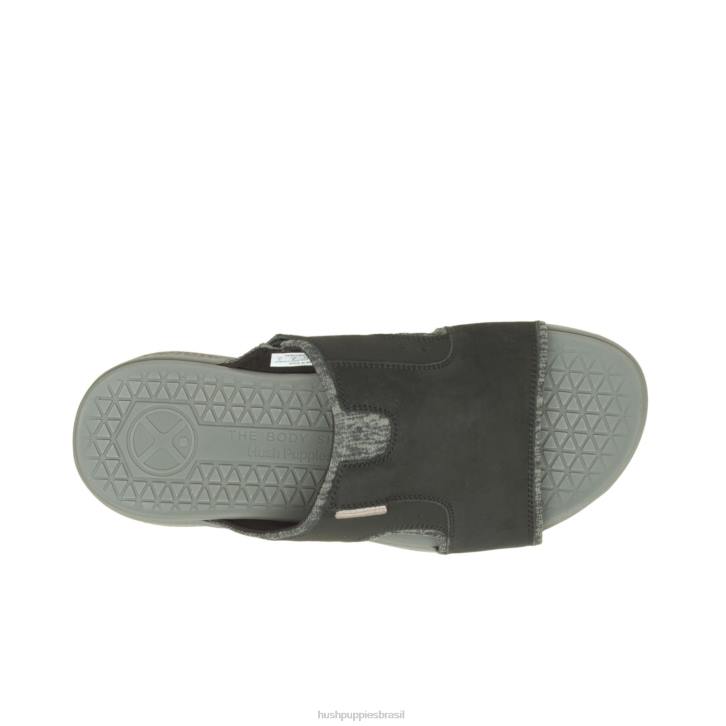 couro preto ousado ativar sandália deslizante homens Hush Puppies sandália ZZ6R319