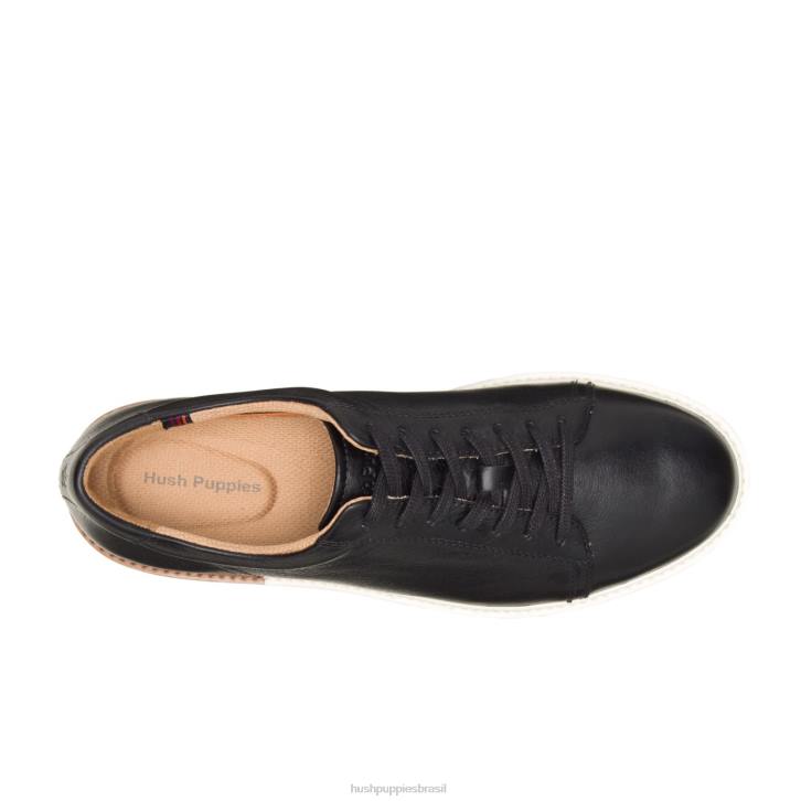 couro preto sapatilha de saúde homens Hush Puppies tênis ZZ6R325