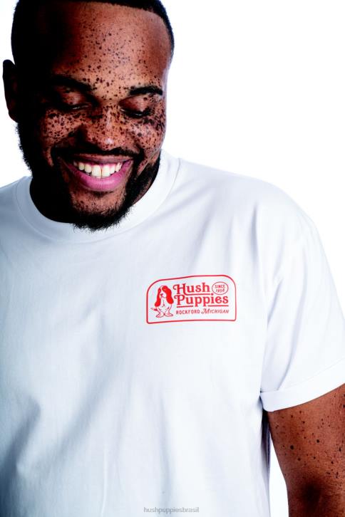 branco camiseta estampada basset hound retrô homens Hush Puppies Camisetas ZZ6R364