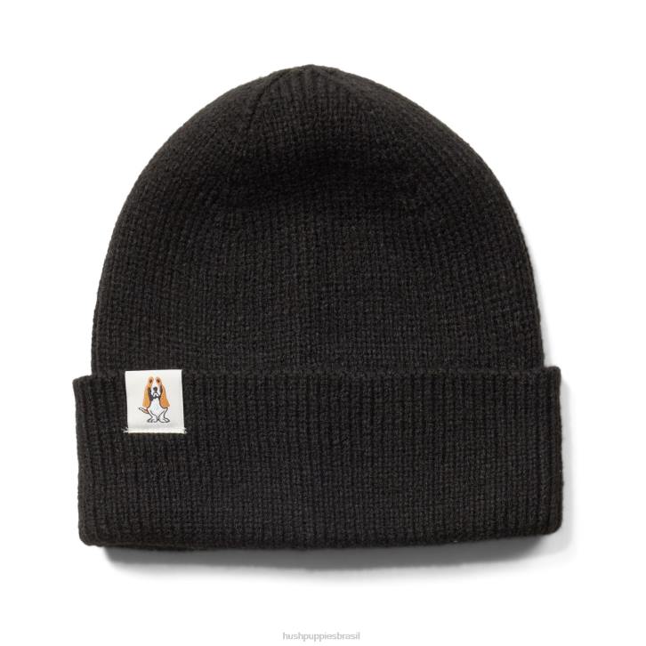 preto gorro de malha mulheres Hush Puppies gorro ZZ6R257