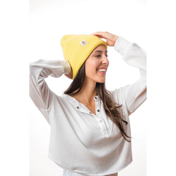 sol amarelo gorro de malha mulheres Hush Puppies gorro ZZ6R260