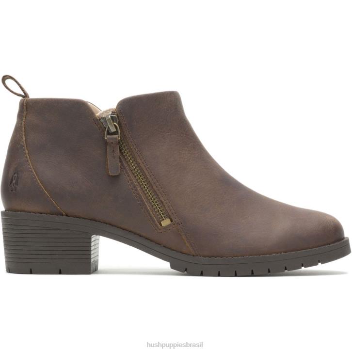 Couro Marrom bota hadley com z per lateral mulheres Hush Puppies