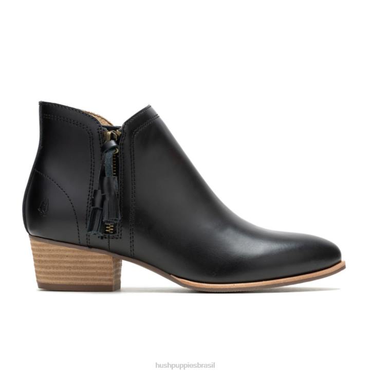 couro preto ousado bota de borla serra mulheres Hush Puppies bota ZZ6R158
