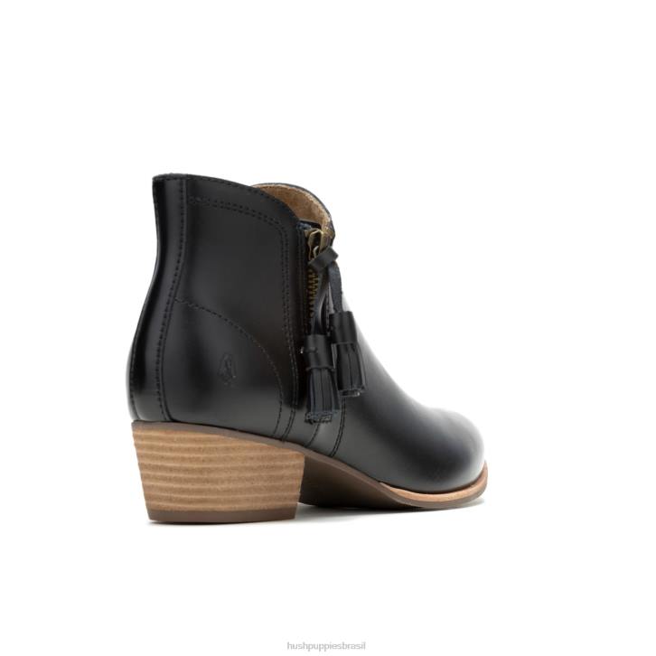 couro preto ousado bota de borla serra mulheres Hush Puppies bota ZZ6R158