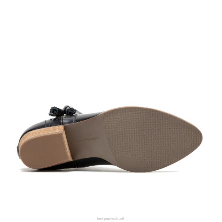 couro preto ousado bota de borla serra mulheres Hush Puppies bota ZZ6R158