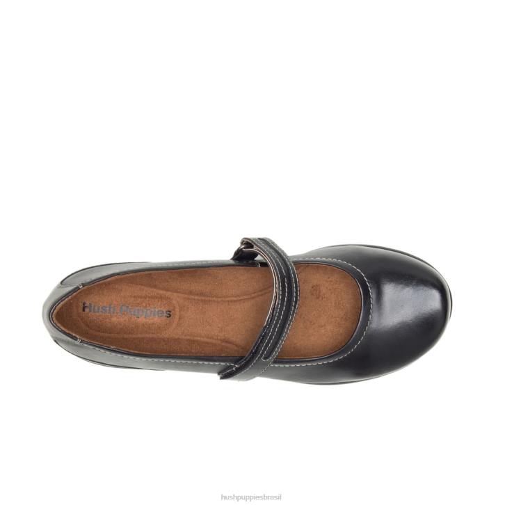 couro preto mary jane épica mulheres Hush Puppies sapatos casuais ZZ6R228