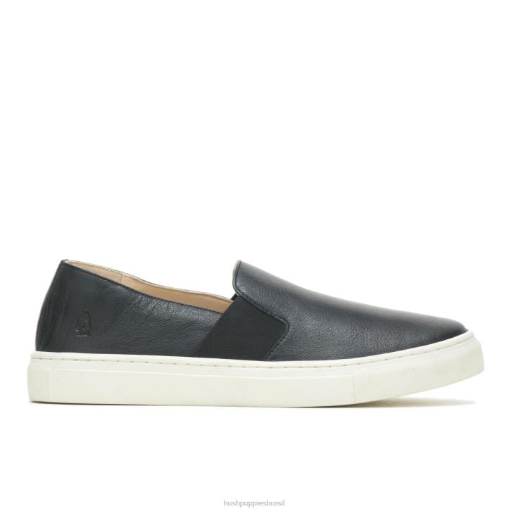 couro preto ousado noelle escorregar mulheres Hush Puppies escorregar em ZZ6R74