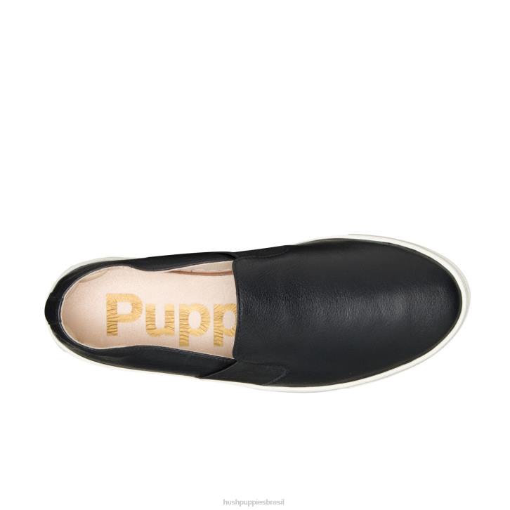 couro preto ousado noelle escorregar mulheres Hush Puppies escorregar em ZZ6R74