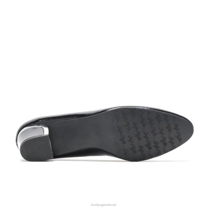 patente de escotilha cruzada preta/calcanhar prateado reitora mulheres Hush Puppies estilo suave ZZ6R214