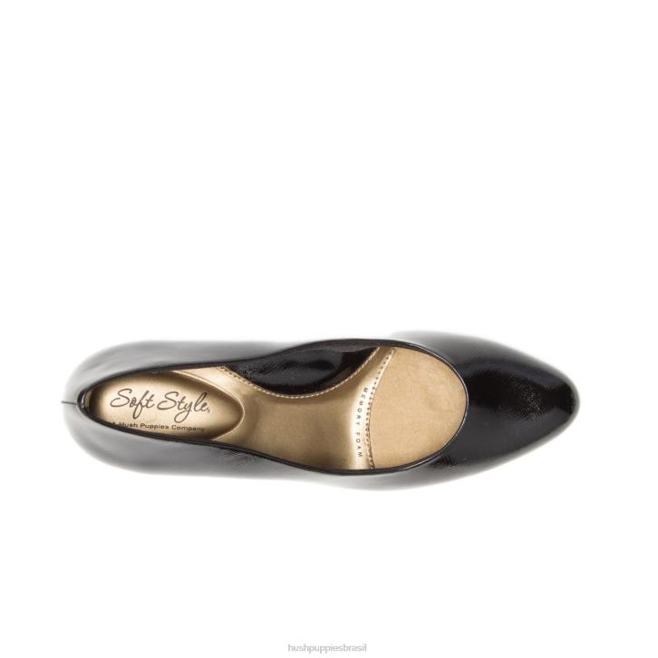 patente de escotilha cruzada preta/calcanhar prateado reitora mulheres Hush Puppies estilo suave ZZ6R214