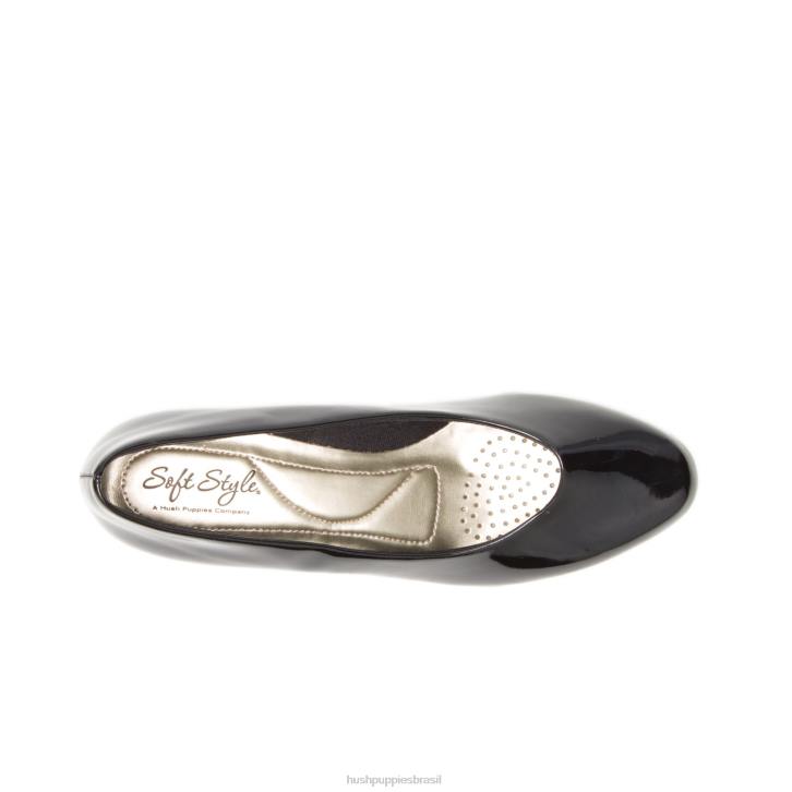 patente preta anjo ii mulheres Hush Puppies estilo suave ZZ6R206
