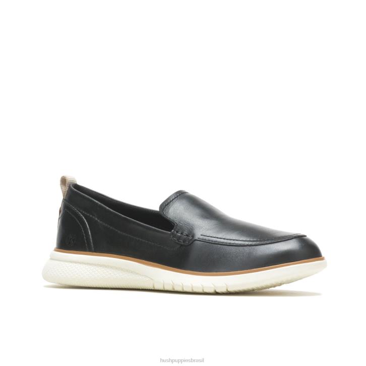 couro preto ousado mocassim avançado mulheres Hush Puppies mocassim ZZ6R45