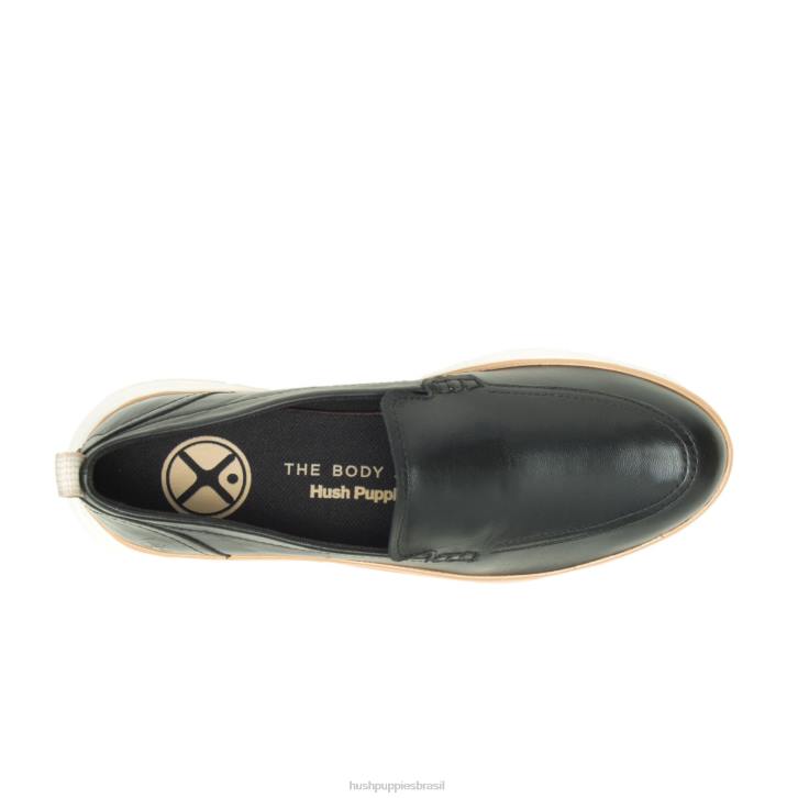 couro preto ousado mocassim avançado mulheres Hush Puppies mocassim ZZ6R45