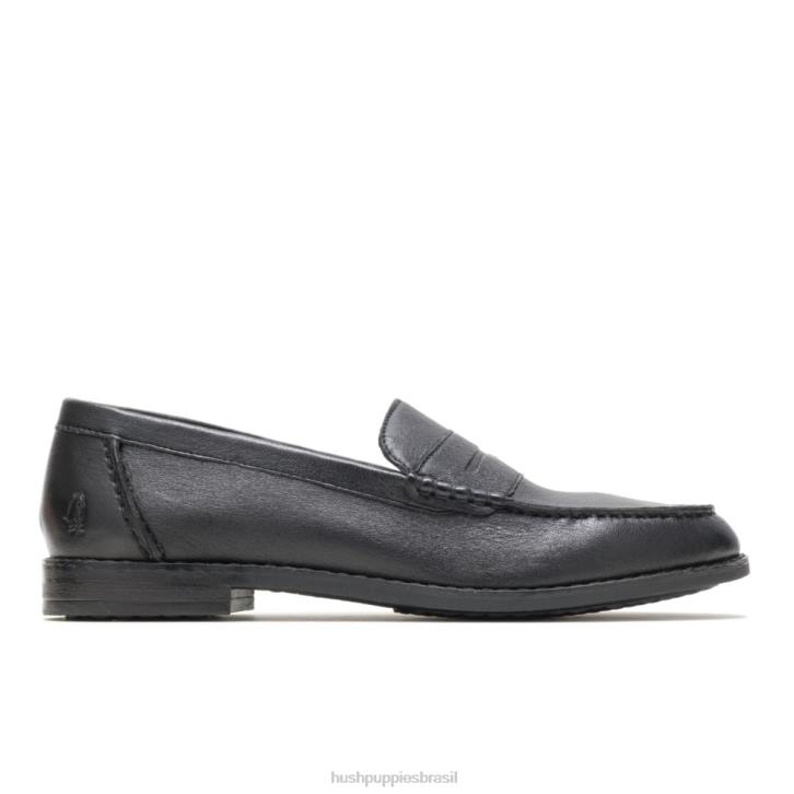 couro preto wren mocassim ajuste perfeito mulheres Hush Puppies mocassim ZZ6R72