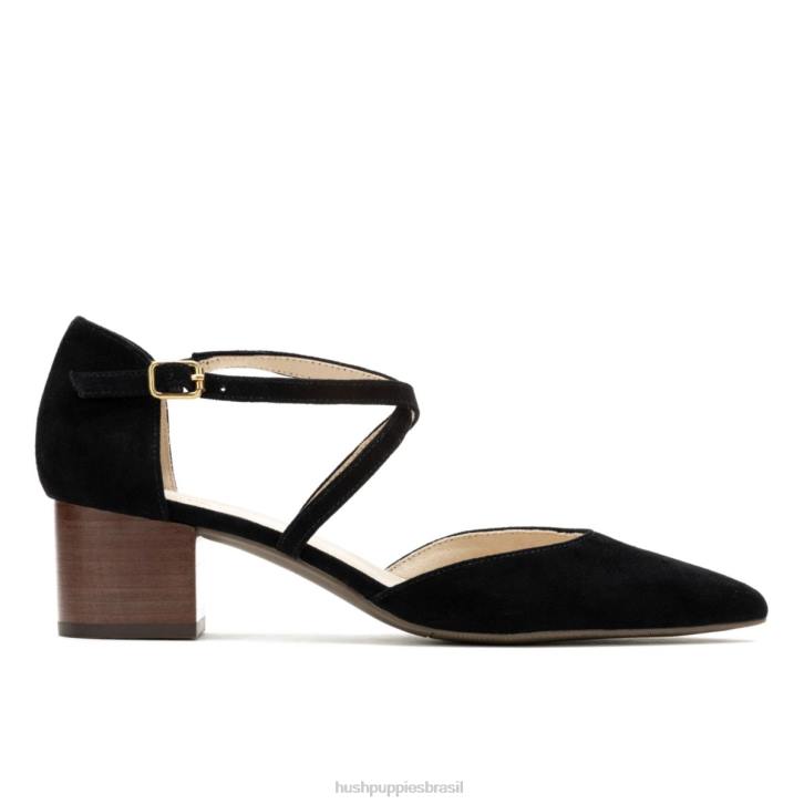 camurça preta ousada bomba cruzada sofie mulheres Hush Puppies salto ZZ6R100