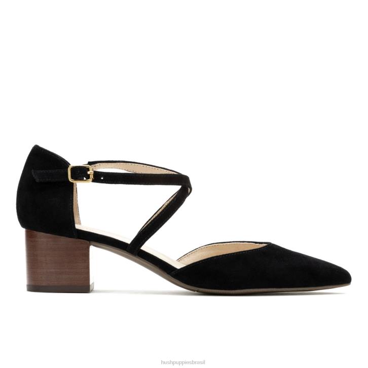 camurça preta ousada bomba cruzada sofie mulheres Hush Puppies salto ZZ6R100