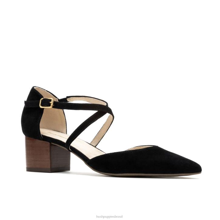 camurça preta ousada bomba cruzada sofie mulheres Hush Puppies salto ZZ6R100