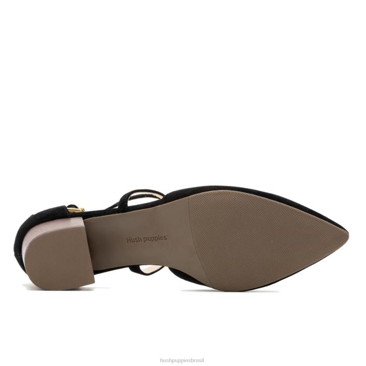 camurça preta ousada bomba cruzada sofie mulheres Hush Puppies salto ZZ6R100