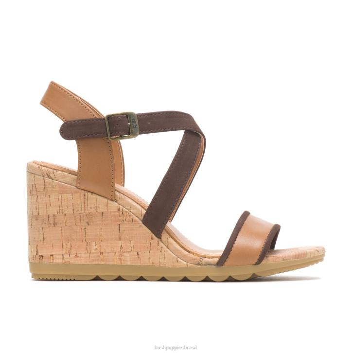 couro bronzeado do deserto sandália meia tira pequinês mulheres Hush Puppies salto ZZ6R107