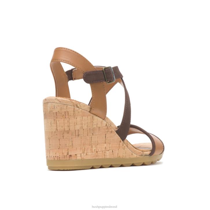 couro bronzeado do deserto sandália meia tira pequinês mulheres Hush Puppies salto ZZ6R107
