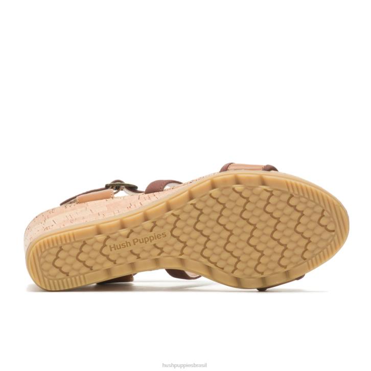 couro bronzeado do deserto sandália meia tira pequinês mulheres Hush Puppies salto ZZ6R107