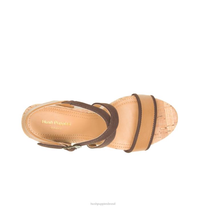 couro bronzeado do deserto sandália meia tira pequinês mulheres Hush Puppies salto ZZ6R107