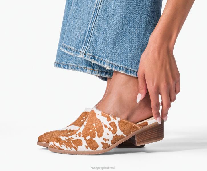 couro de impressão de vaca mula siena mulheres Hush Puppies salto ZZ6R92