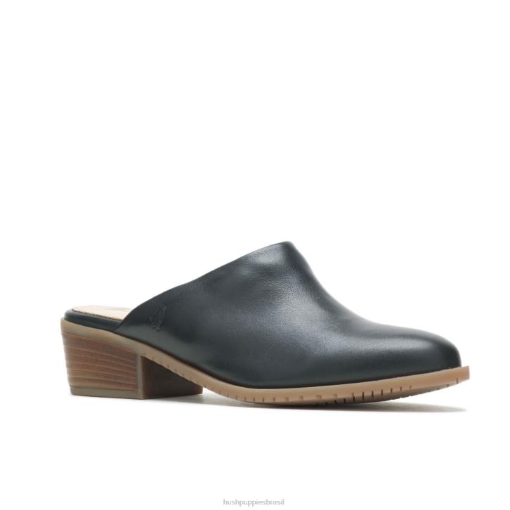 couro preto ousado mula siena mulheres Hush Puppies salto ZZ6R95