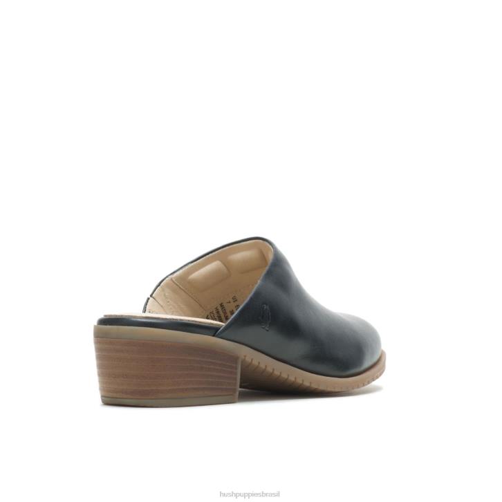couro preto ousado mula siena mulheres Hush Puppies salto ZZ6R95