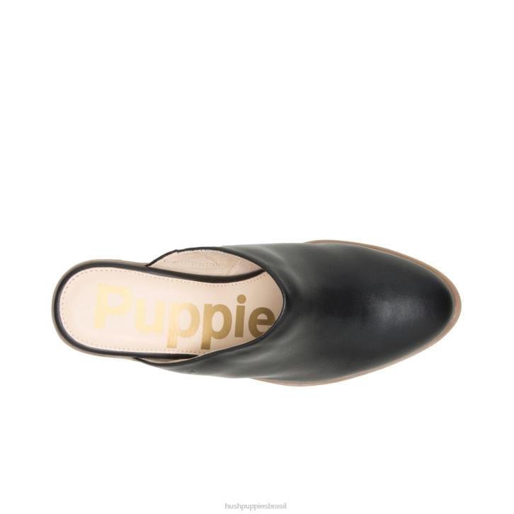 couro preto ousado mula siena mulheres Hush Puppies salto ZZ6R95
