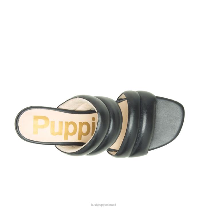 couro preto ousado sandália leila mulheres Hush Puppies salto ZZ6R28