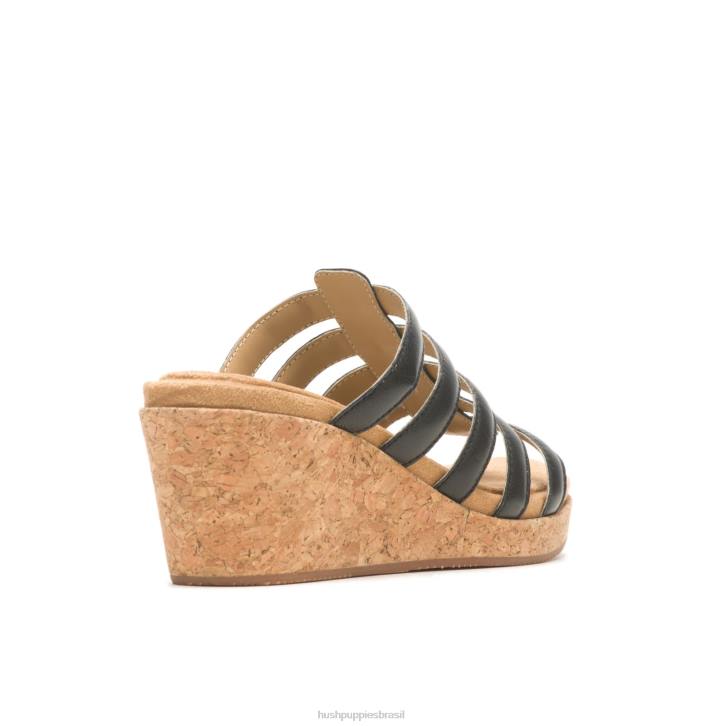 couro preto ousado sandália salgueiro mulheres Hush Puppies salto ZZ6R11