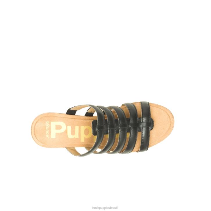 couro preto ousado sandália salgueiro mulheres Hush Puppies salto ZZ6R11