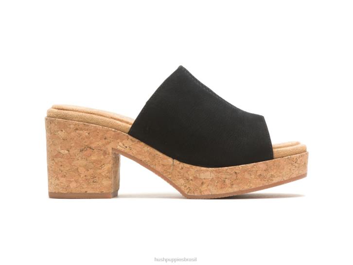 nubuck preto ousado slide de papoula mulheres Hush Puppies salto ZZ6R7