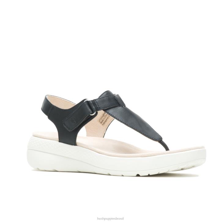 couro preto ousado sandália biqueira respirada mulheres Hush Puppies sandália ZZ6R35