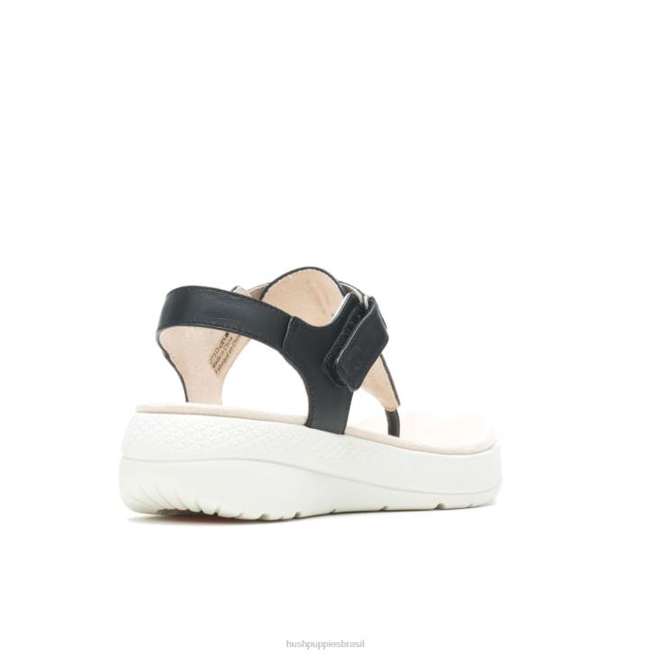 couro preto ousado sandália biqueira respirada mulheres Hush Puppies sandália ZZ6R35