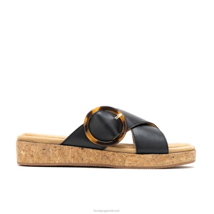 couro preto ousado sandália com fivela June mulheres Hush Puppies sandália ZZ6R1