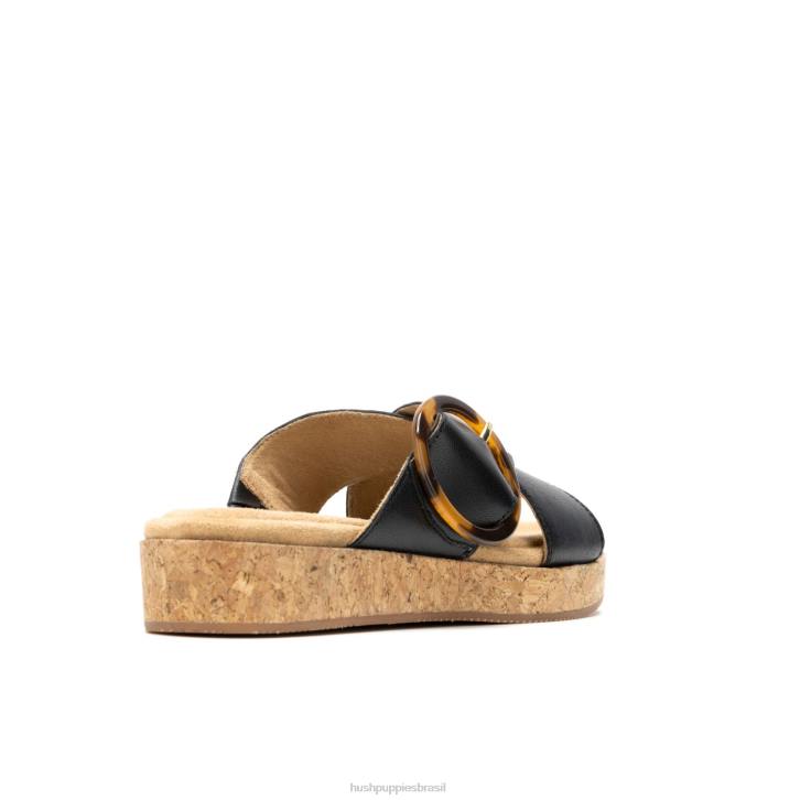 couro preto ousado sandália com fivela June mulheres Hush Puppies sandália ZZ6R1