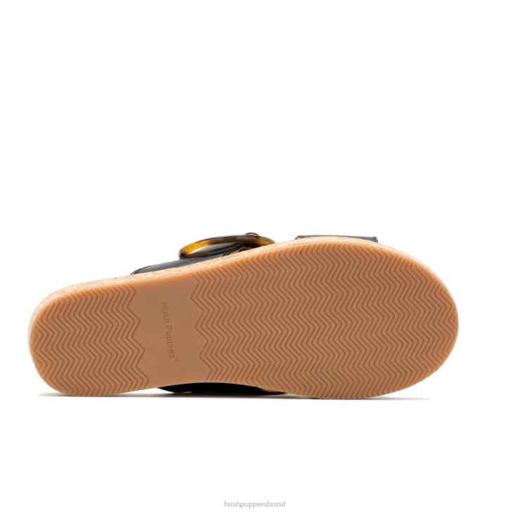 couro preto ousado sandália com fivela June mulheres Hush Puppies sandália ZZ6R1